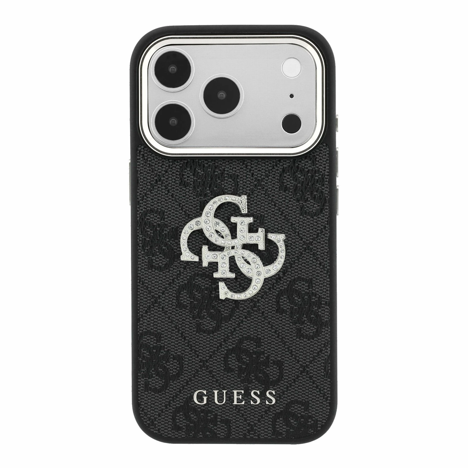 Guess PU 4G Strass Metal Logo Zadní Kryt pro iPhone 18 Pro Max Black