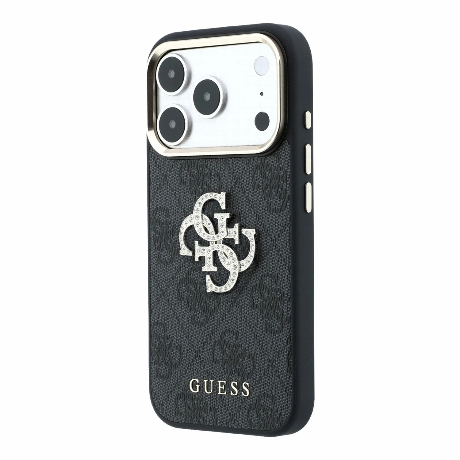Guess PU 4G Strass Metal Logo Zadní Kryt pro iPhone 18 Pro Black