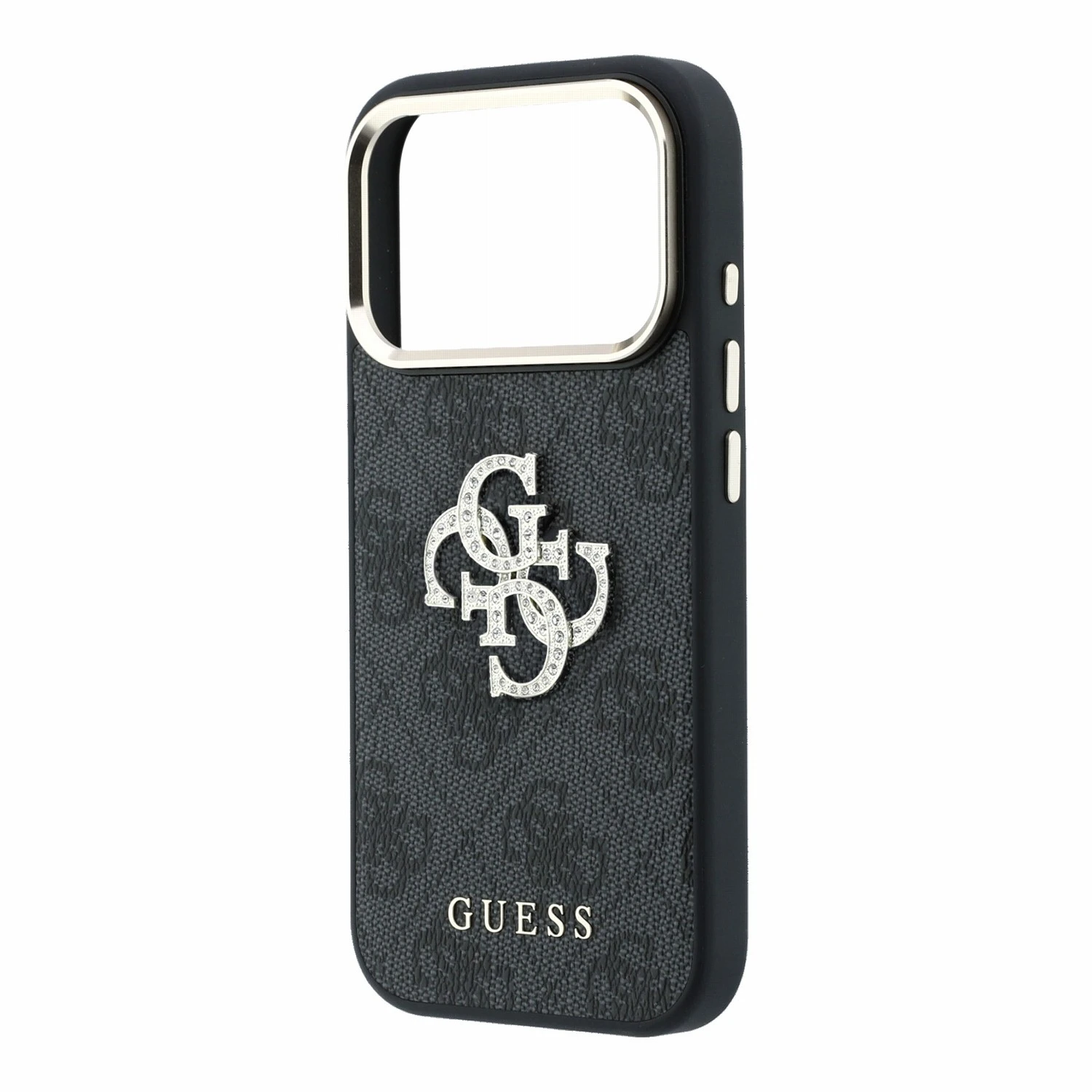 Guess PU 4G Strass Metal Logo Zadní Kryt pro iPhone 18 Pro Black
