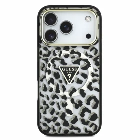 Guess IML Glitter Leopard Triangle Logo MagSafe Zadní Kryt pro iPhone 18 Pro Max Black