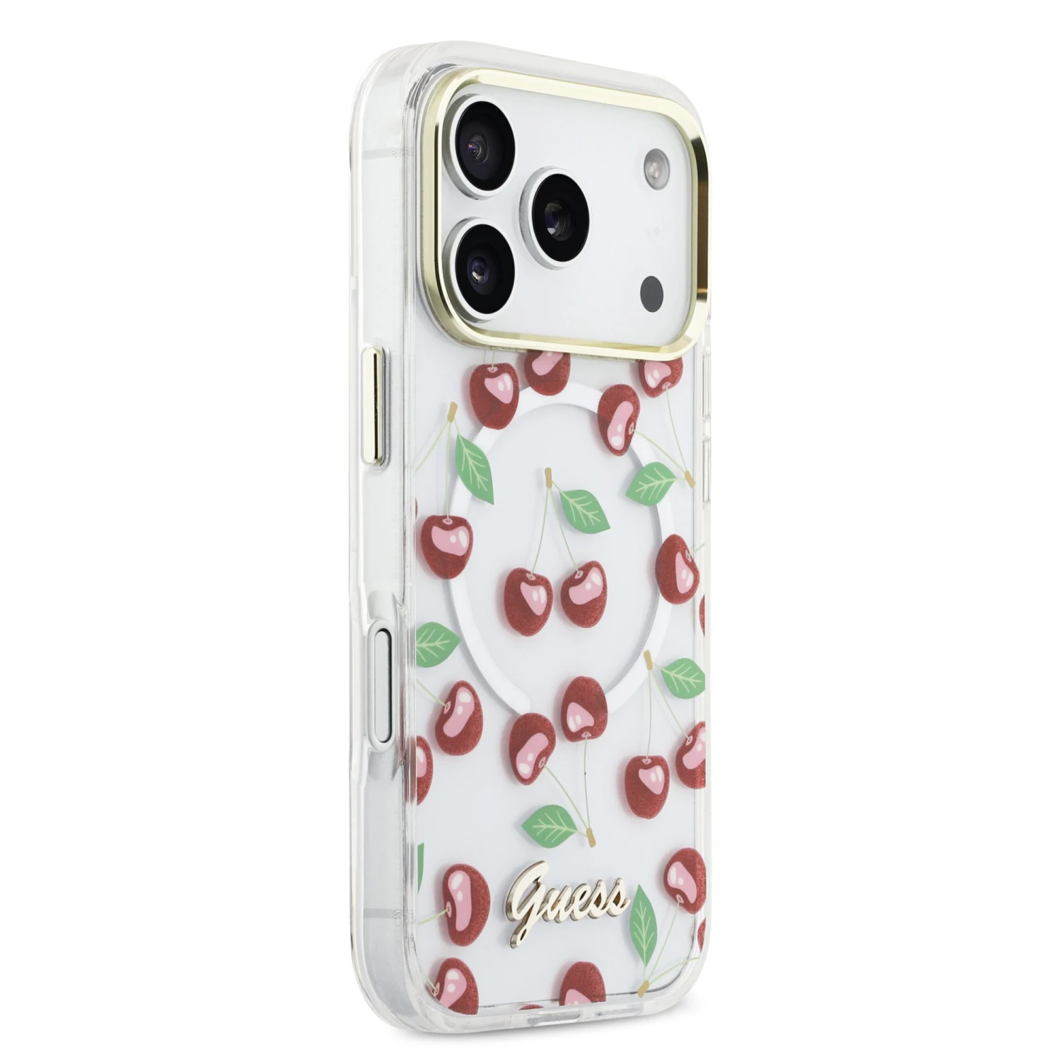 Guess IML Glitter Cherry MagSafe Zadní Kryt pro iPhone 17 Pro