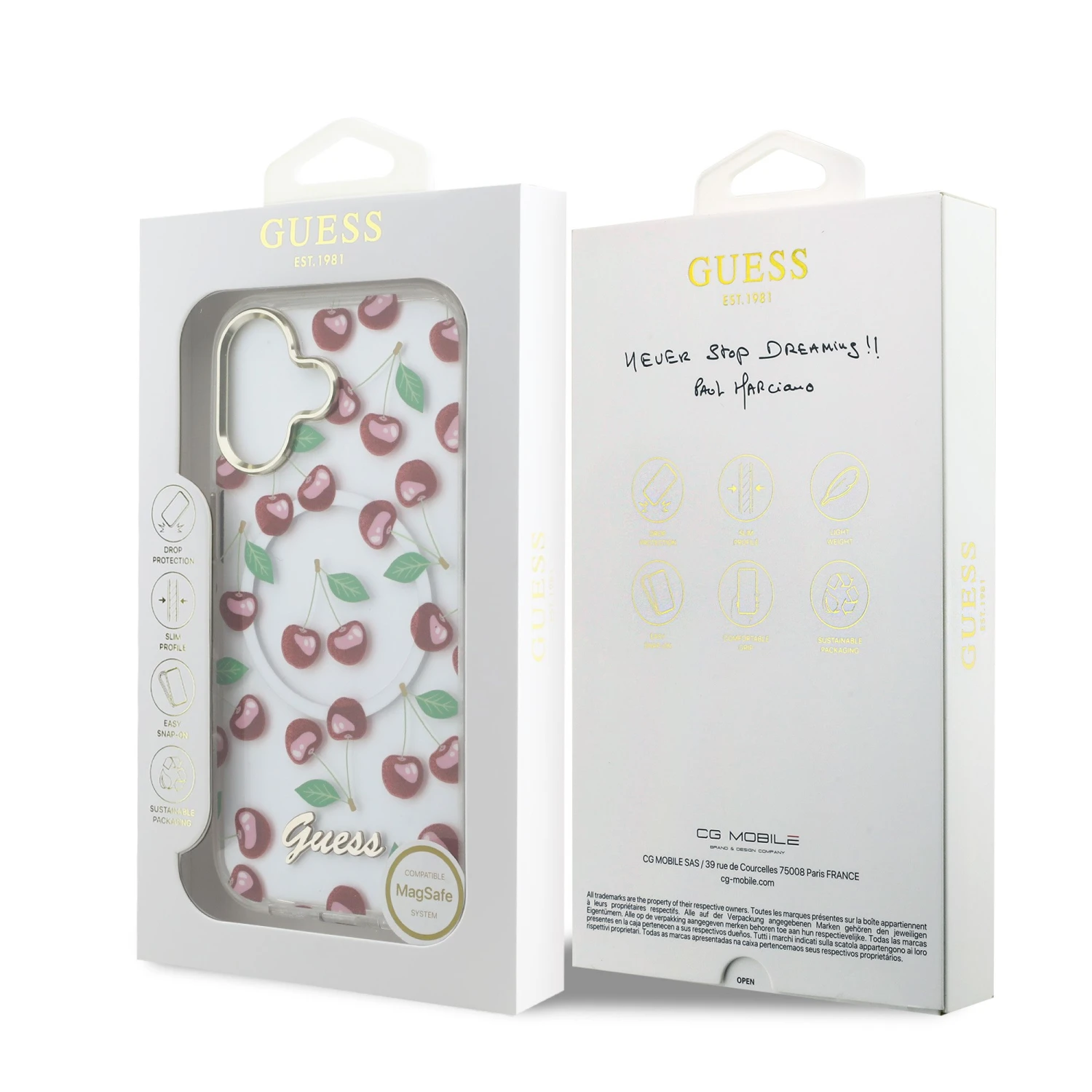 Guess IML Glitter Cherry MagSafe Zadní Kryt pro iPhone 17