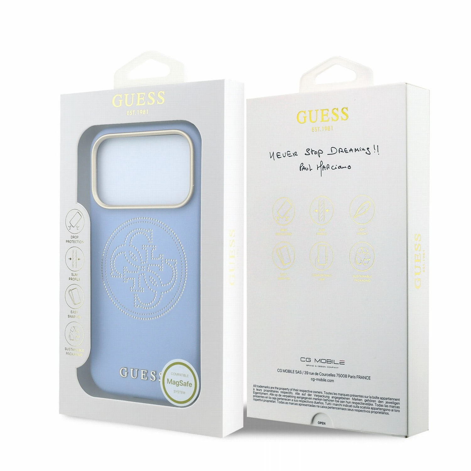 Guess PU Semi Wrap Perforated 4G Logo MagSafe Zadní Kryt pro iPhone 18 Pro Max Blue