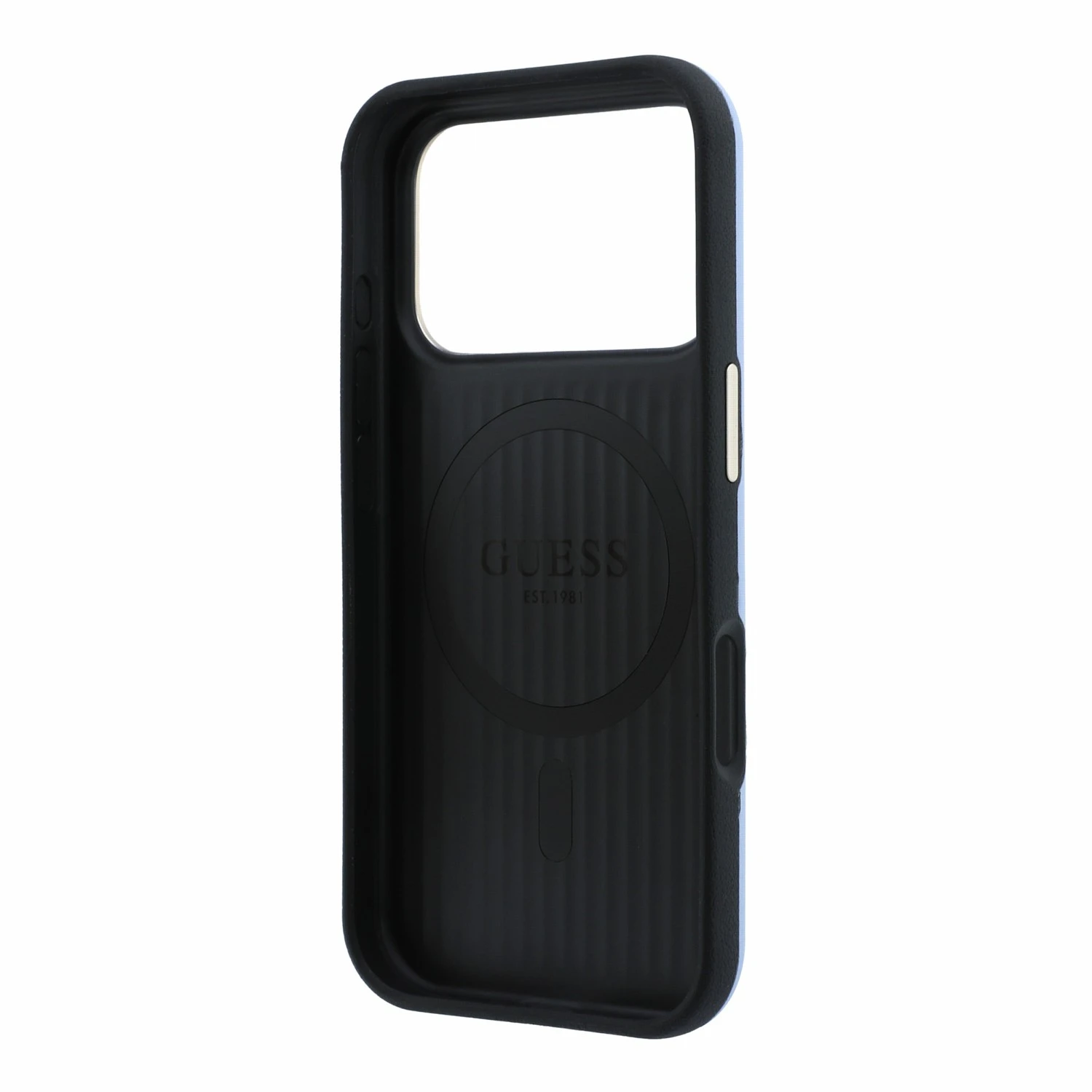 Guess PU Semi Wrap Perforated 4G Logo MagSafe Zadní Kryt pro iPhone 18 Pro Blue