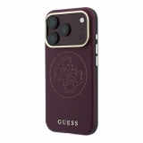Guess PU Semi Wrap Perforated 4G Logo MagSafe Zadní Kryt pro iPhone 18 Pro Max Burgundy