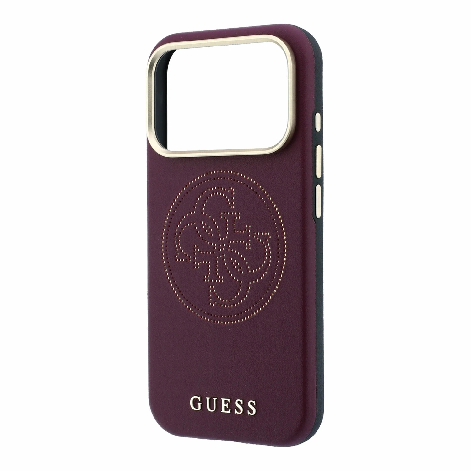 Guess PU Semi Wrap Perforated 4G Logo MagSafe Zadní Kryt pro iPhone 18 Pro Max Burgundy
