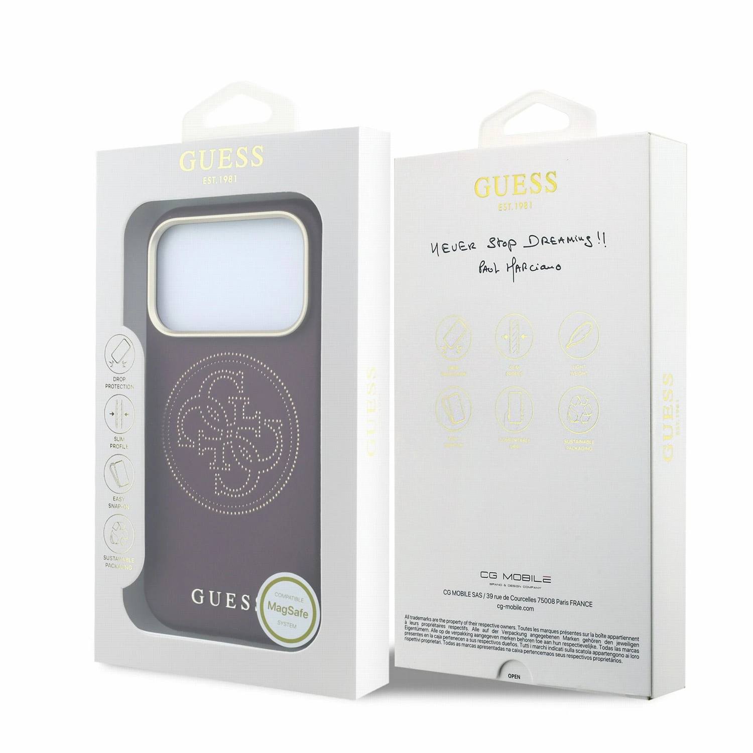 Guess PU Semi Wrap Perforated 4G Logo MagSafe Zadní Kryt pro iPhone 18 Pro Max Burgundy