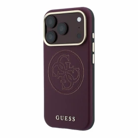 Guess PU Semi Wrap Perforated 4G Logo MagSafe Zadní Kryt pro iPhone 18 Pro Burgundy