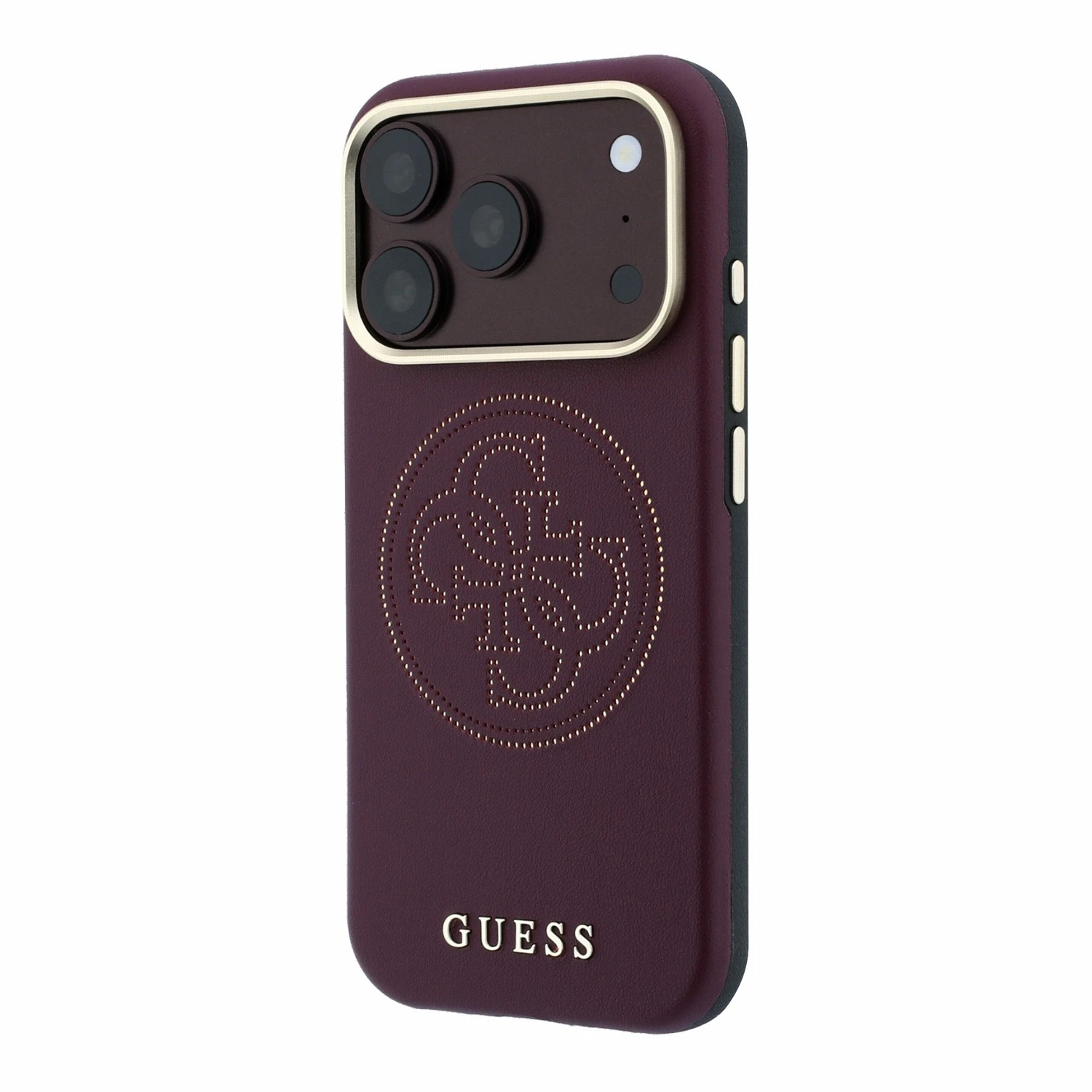 Guess PU Semi Wrap Perforated 4G Logo MagSafe Zadní Kryt pro iPhone 18 Pro Burgundy