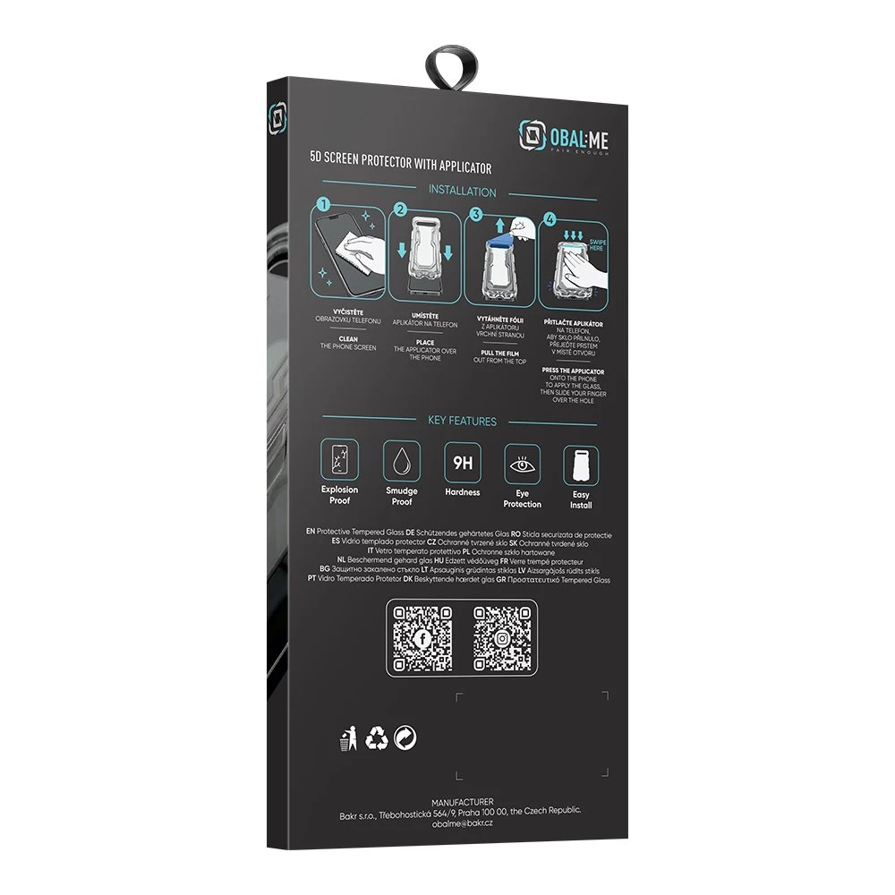 OBAL:ME 5D Tvrzené Sklo s Aplikátorem pro Apple iPhone 17/17 Pro/18 Pro Black