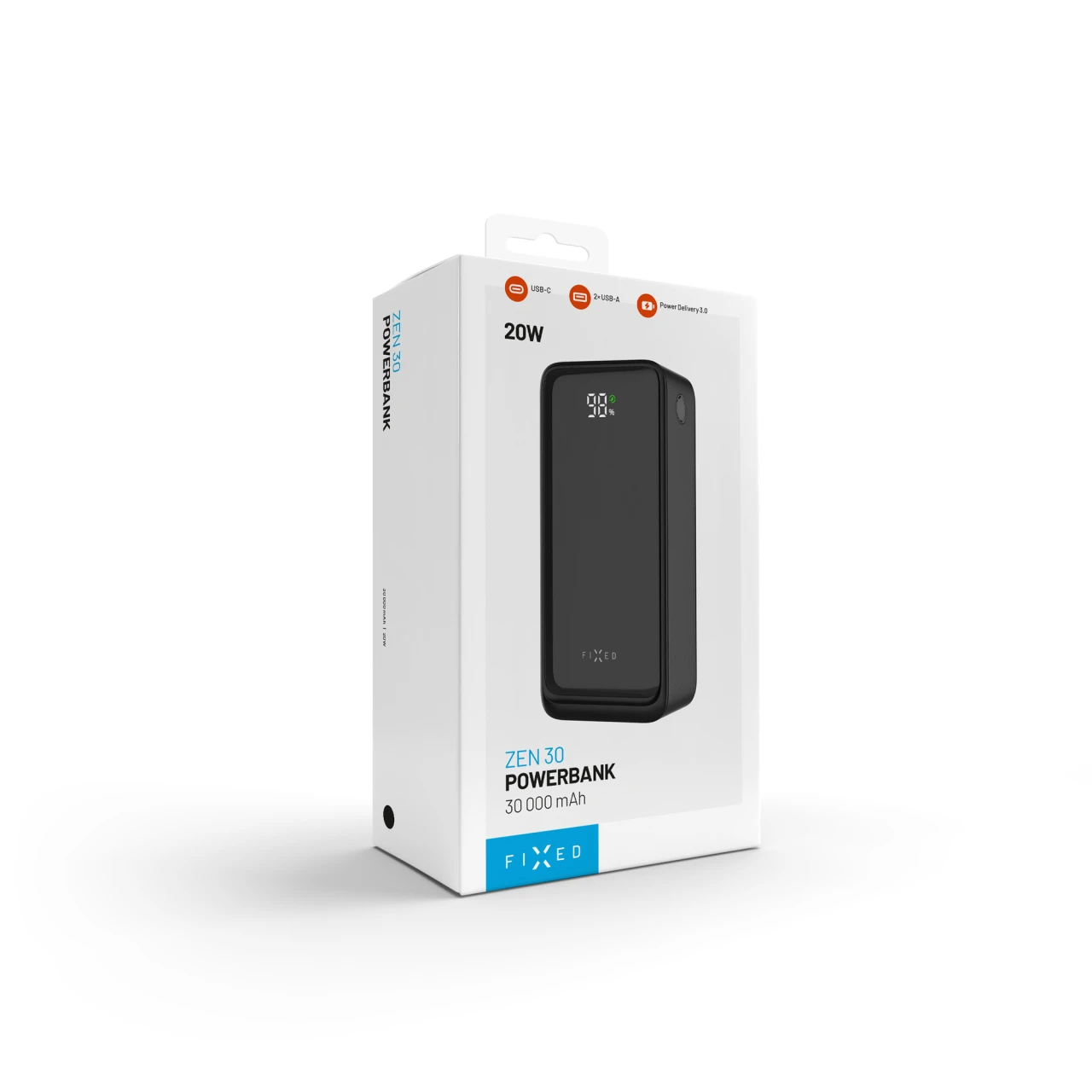 Powerbanka FIXED Zen2 30 s LCD displejem a výstupem PD 20W, 30 000 mAh, černá