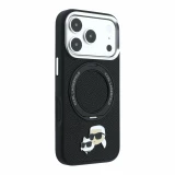 Karl Lagerfeld PU Grained K&CH Heads Ring Stand Magsafe Zadní Kryt pro iPhone 18 Pro Max Black