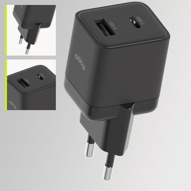 Nabíječka do sítě Allity ATC-01-20WAC 20W, 1xUSB, 1xUSB-C, černá
