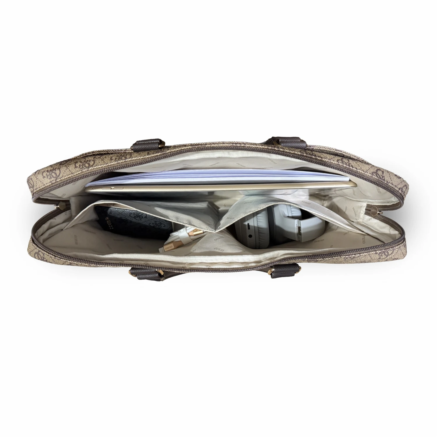 Guess PU 4G Stripe Metal Logo Taška na Notebook 16" Brown