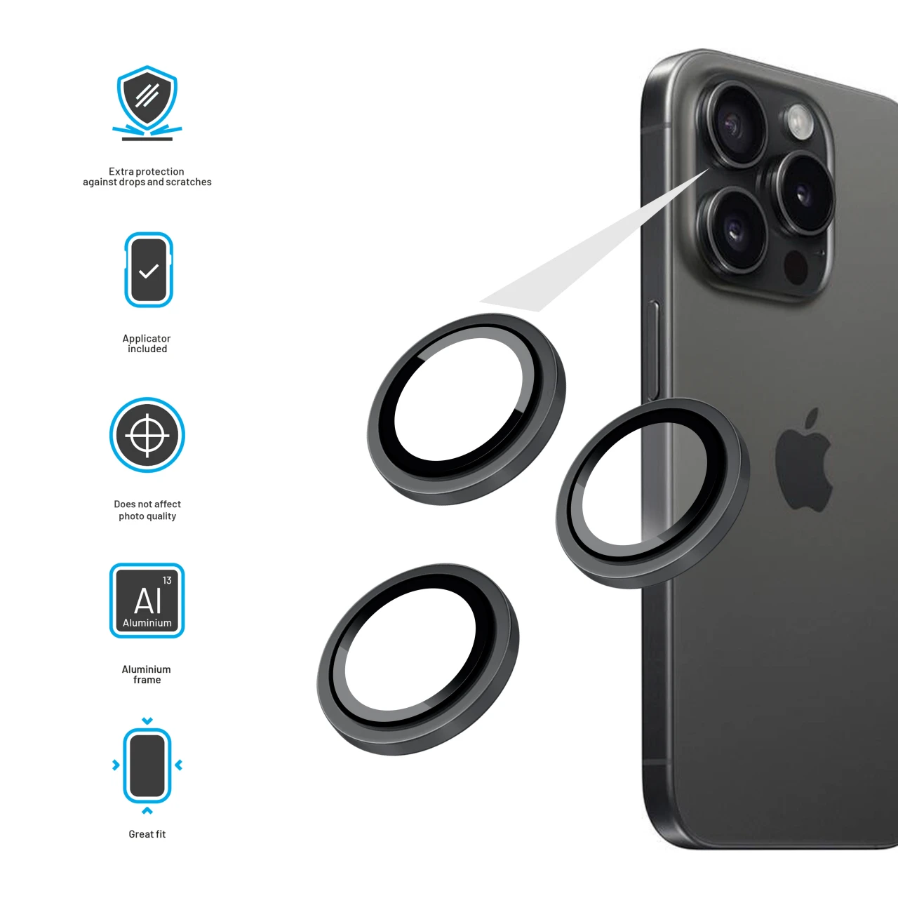 Ochranná skla čoček fotoaparátů FIXED Armor Camera Glass pro Apple iPhone 18 Pro Max, černá