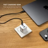 Síťová GaN nabíječka FIXED Mini s 2xUSB-C a USB výstupem, podpora PD, 100W, bílá