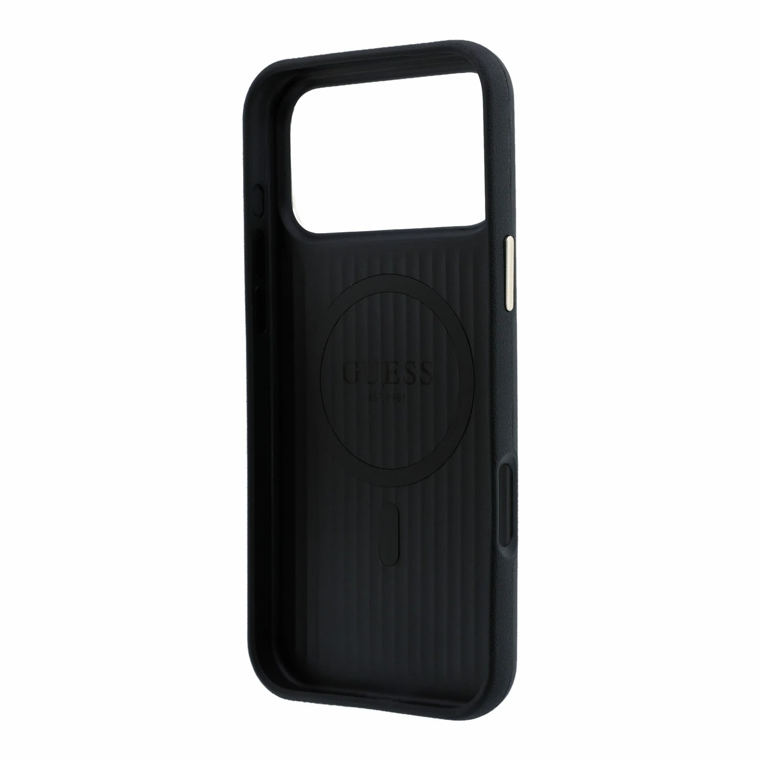 Guess PU Semi Wrap Perforated 4G Logo MagSafe Zadní Kryt pro iPhone 18 Pro Max Black
