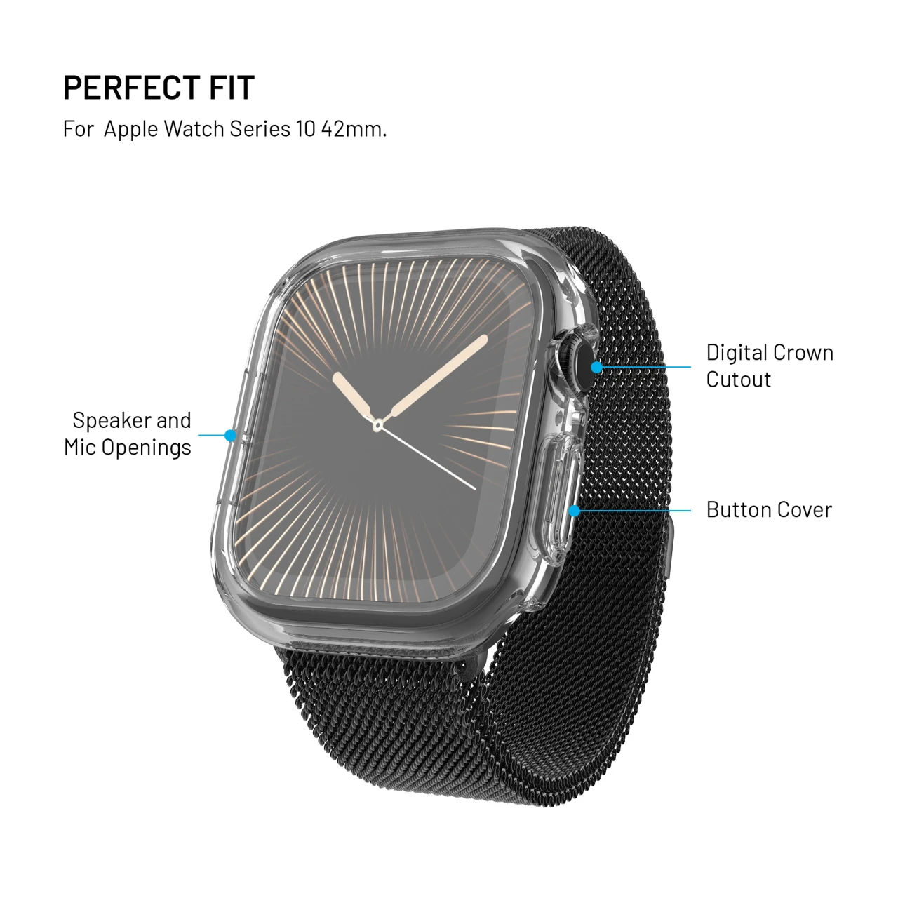 Ochranné pouzdro FIXED Pure Watch s temperovaným sklem pro Apple Watch 42 mm, čirá