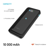Powerbanka FIXED Zen2 10 s LCD displejem a výstupem PD 20W, 10 000 mAh, černá