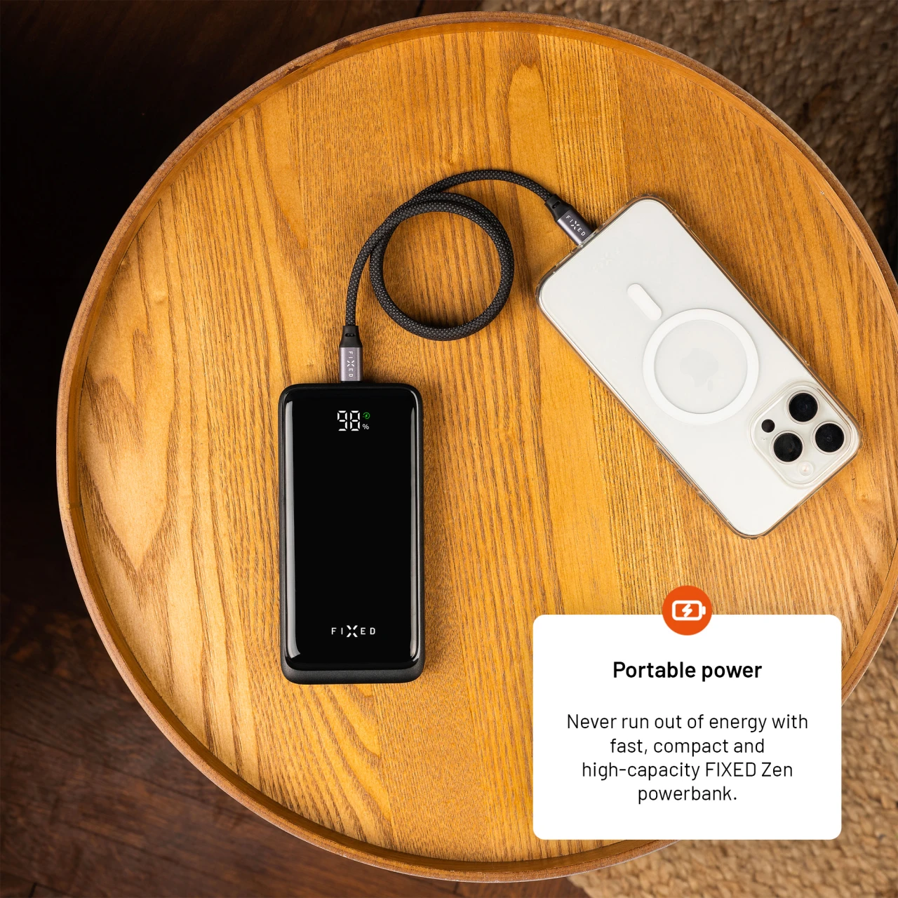 Powerbanka FIXED Zen2 10 s LCD displejem a výstupem PD 20W, 10 000 mAh, černá