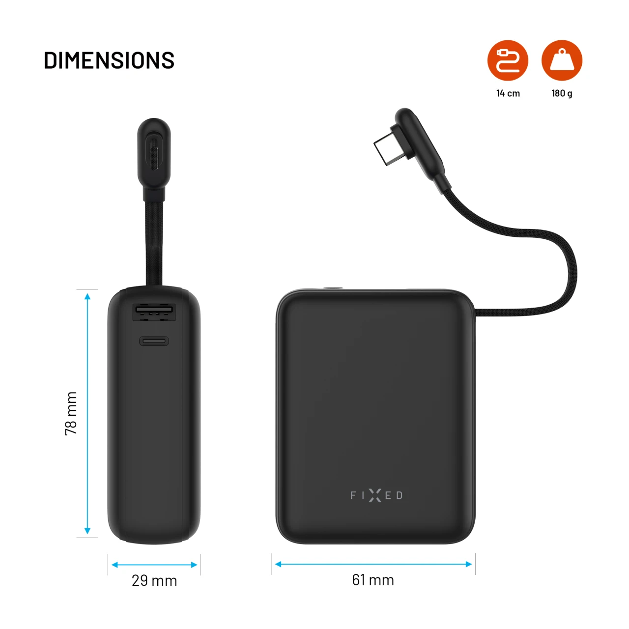 Powerbanka FIXED Zen 10 Loop s LCD displejem a výstupem 30W, 10 000 mAh, černá