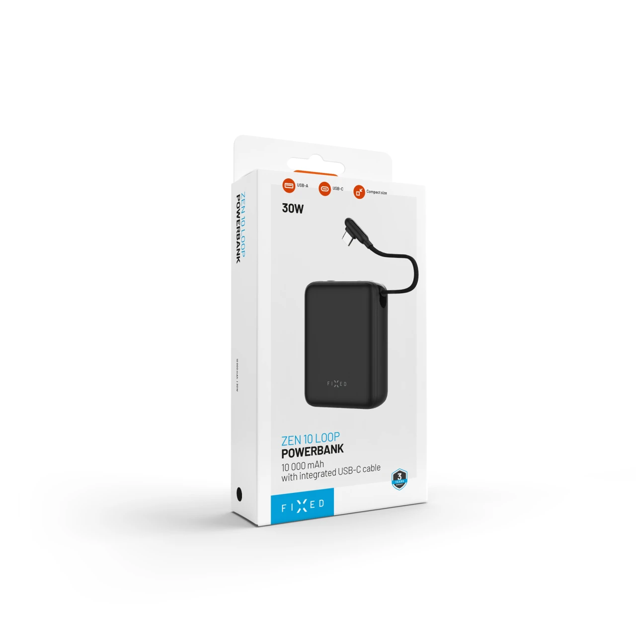 Powerbanka FIXED Zen 10 Loop s LCD displejem a výstupem 30W, 10 000 mAh, černá
