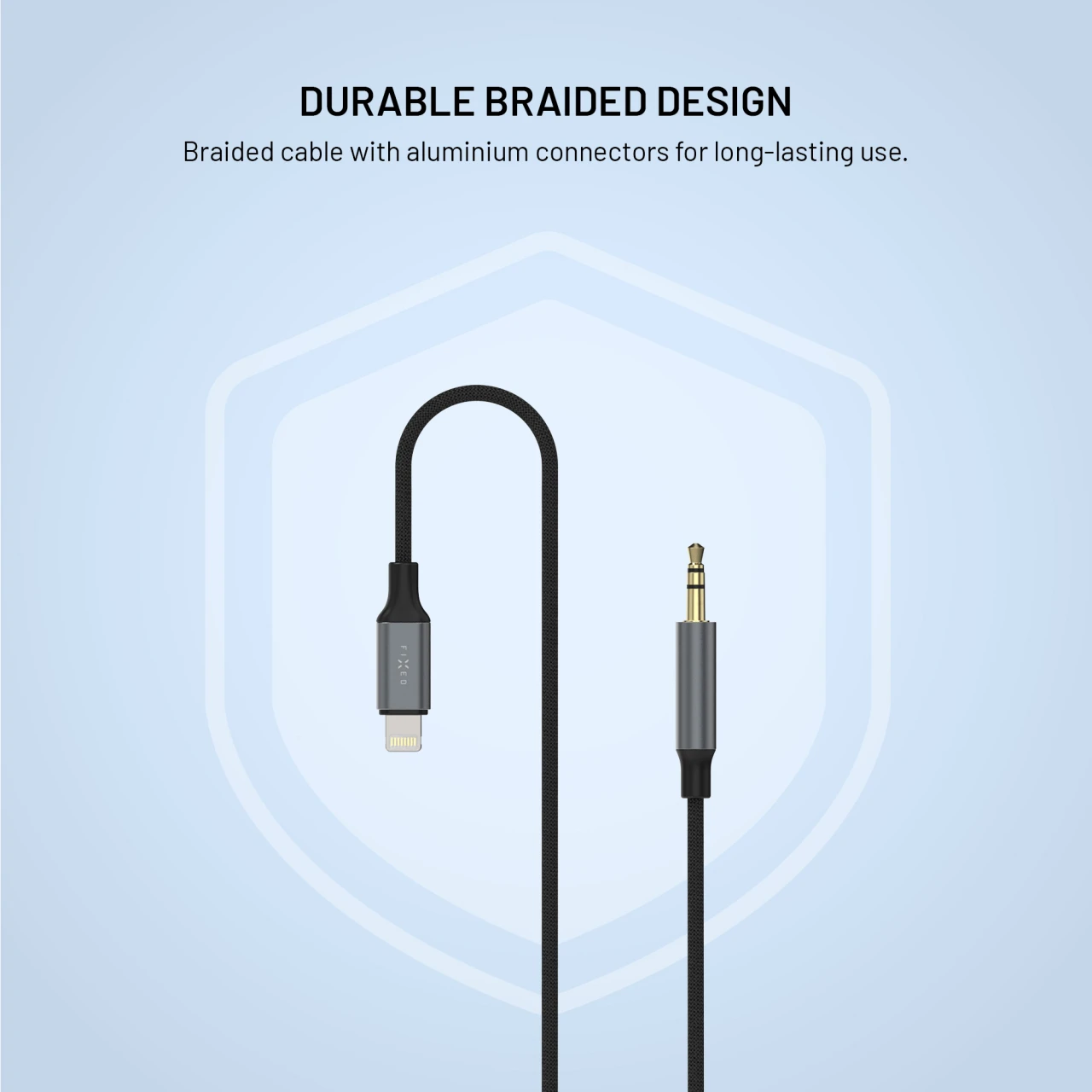 Audio kabel FIXED Link Lightning na 3,5mm jack, 1.5m, space gray