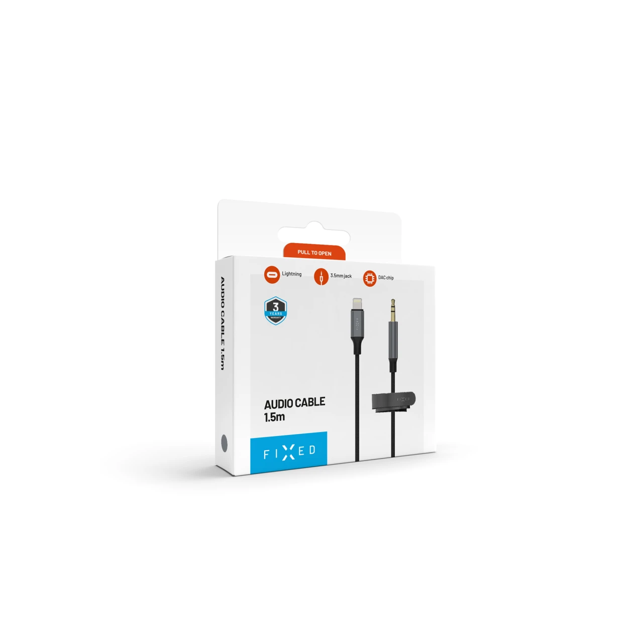 Audio kabel FIXED Link Lightning na 3,5mm jack, 1.5m, space gray