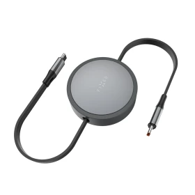 Navíjecí kabel FIXED Retractable Cable s konektory USB-C/USB-C, 1m, PD 100W, 480Mbps, šedá