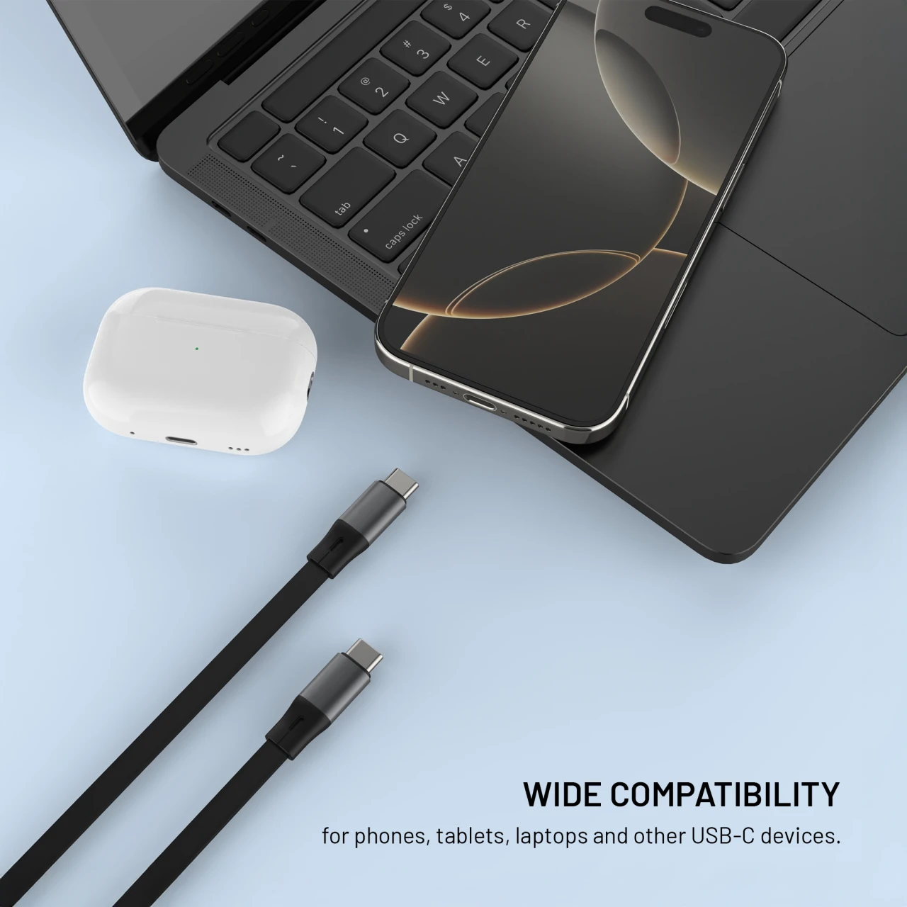 Navíjecí kabel FIXED Retractable Cable s konektory USB-C/USB-C, 1m, PD 100W, 480Mbps, šedá