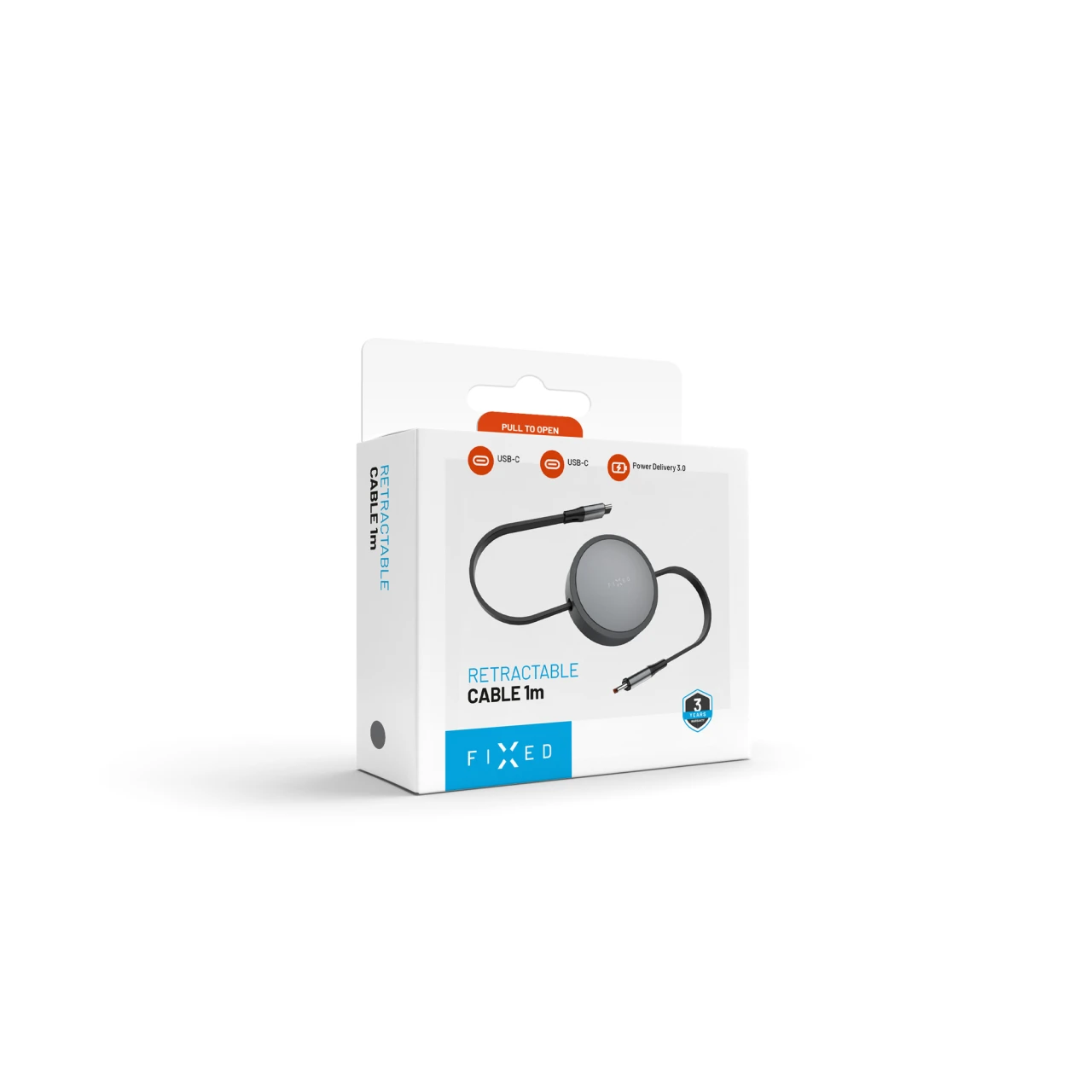 Navíjecí kabel FIXED Retractable Cable s konektory USB-C/USB-C, 1m, PD 100W, 480Mbps, šedá