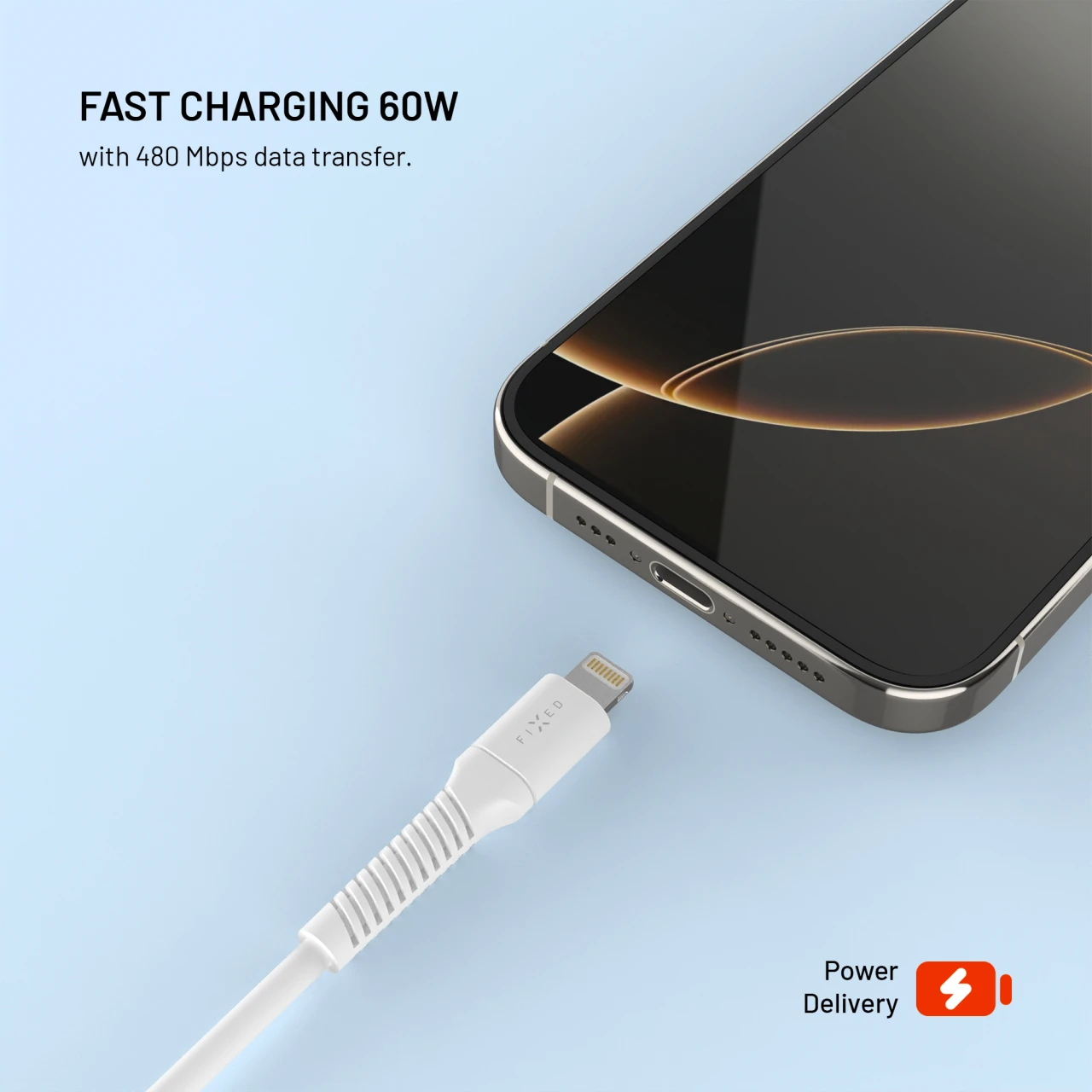 Datový a nabíjecí kabel FIXED s konektory USB/Lightning, 1.2m, USB 2.0, bílá