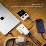 Cestovní adaptér FIXED Voyager Slim 45W pro EU, UK a USA/AUS, s 3xUSB-C a USB výstupem, GaN, PD 45W, bílá