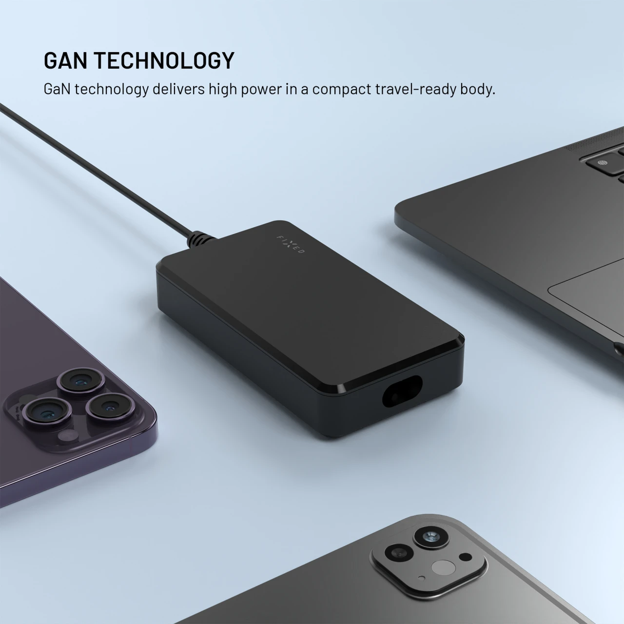 Nabíjecí GaN adaptér FIXED pro notebooky s USB-C, podpora PD 3.0, 100W, černá