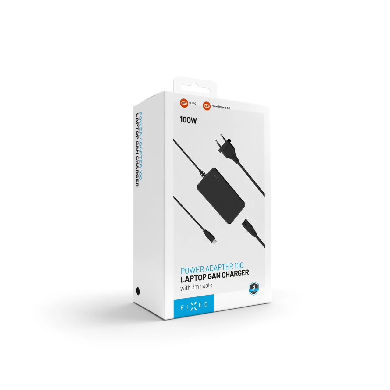 Nabíjecí GaN adaptér FIXED pro notebooky s USB-C, podpora PD 3.0, 100W, černá