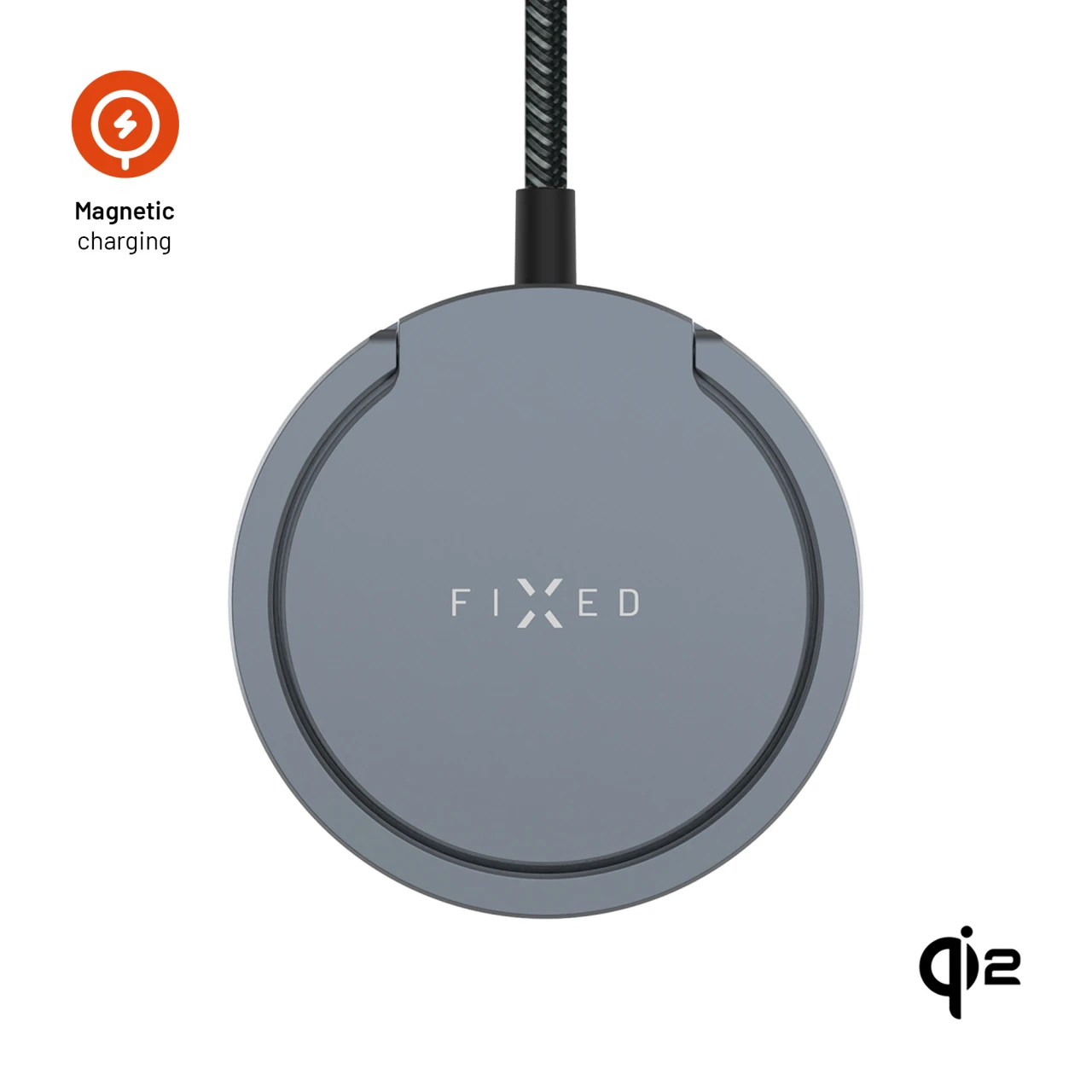 Bezdrátová nabíječka FIXED MagPad Pro s Qi2, podporou MagSafe a stojánkem, 15W, šedá