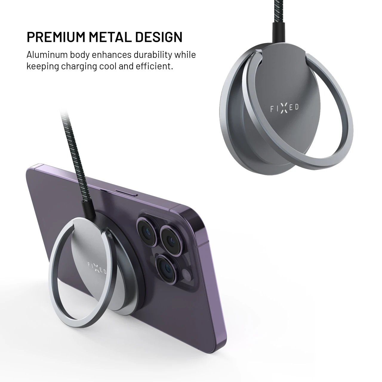 Bezdrátová nabíječka FIXED MagPad Pro s Qi2, podporou MagSafe a stojánkem, 15W, šedá