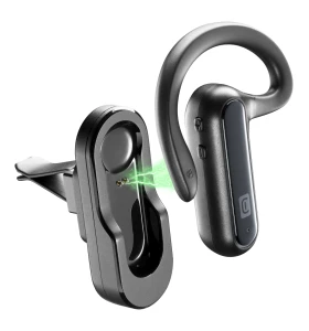 Bluetooth headset Cellularline CAR FLAT včetně nabíjecí základny do auta, černá