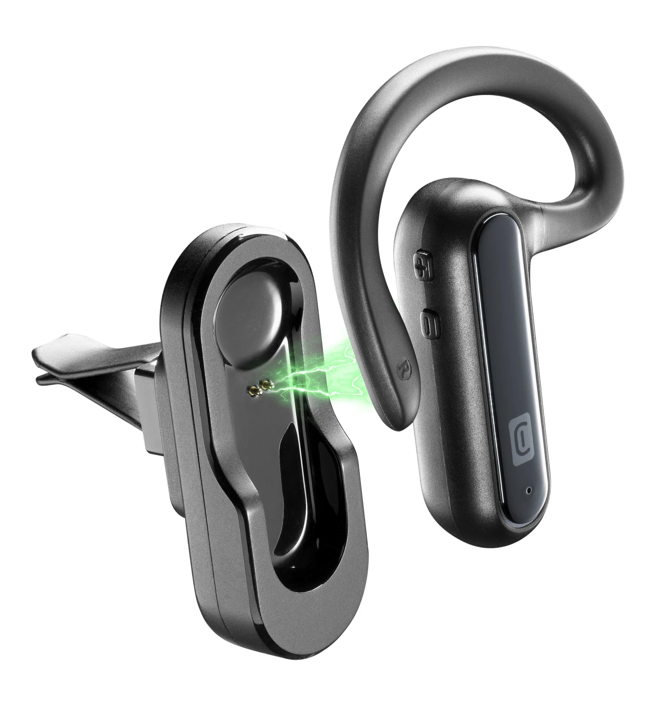 Bluetooth headset Cellularline CAR FLAT včetně nabíjecí základny do auta, černá