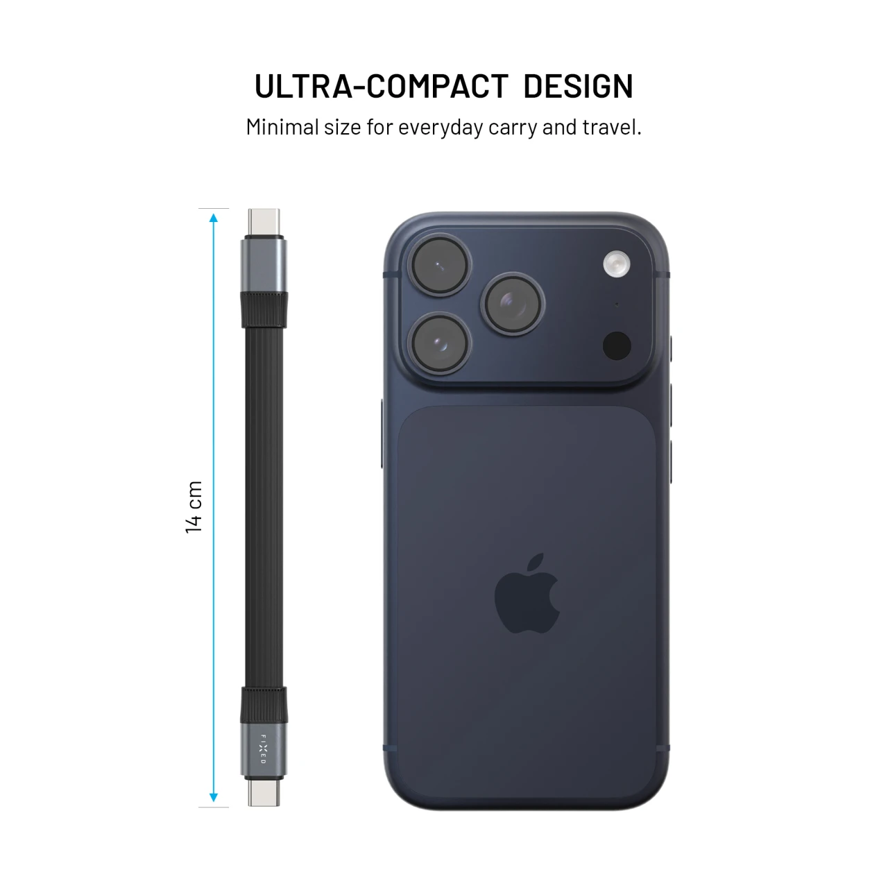 Kabel FIXED Clip Cable USB-C/USB-C, s karabinou, 3.2 Gen 2 10Gb/s, 4K60Hz, PD 240W, černá