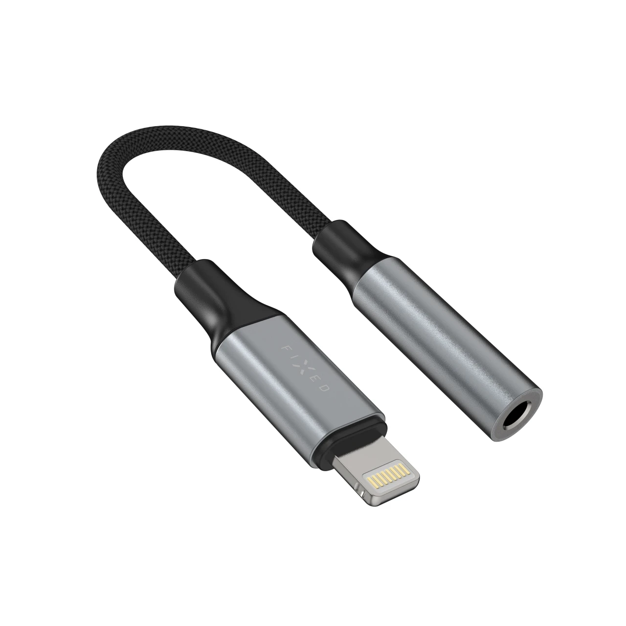 Redukce z hliníku FIXED Link Lightning na 3,5mm jack, space gray