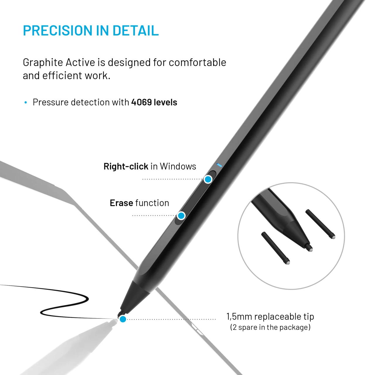 Dotykové pero FIXED Graphite Active MPP 2.0 pro Surface s magnety, černá