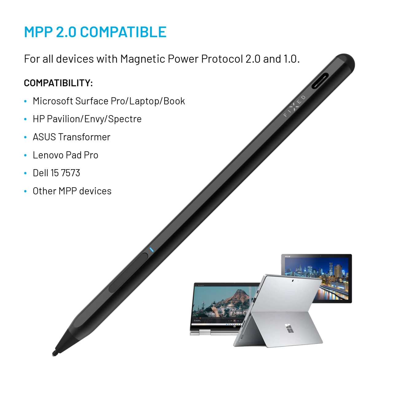 Dotykové pero FIXED Graphite Active MPP 2.0 pro Surface s magnety, černá