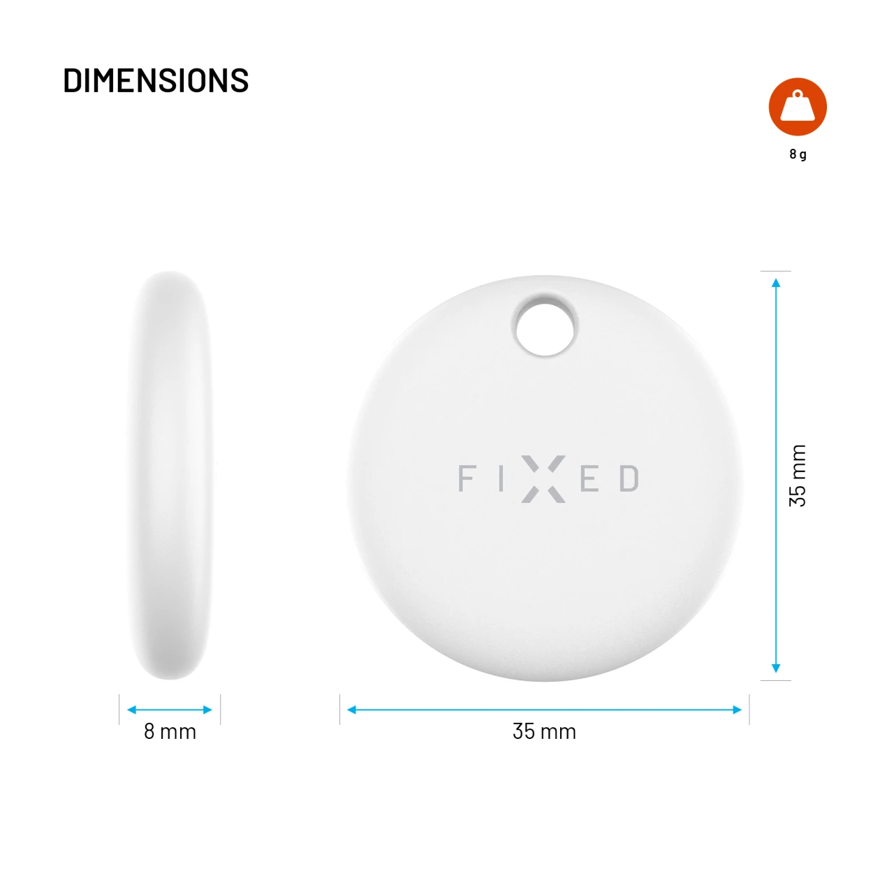 Smart tracker FIXED Tag Dual s podporou Find My a Find Hub, bílá