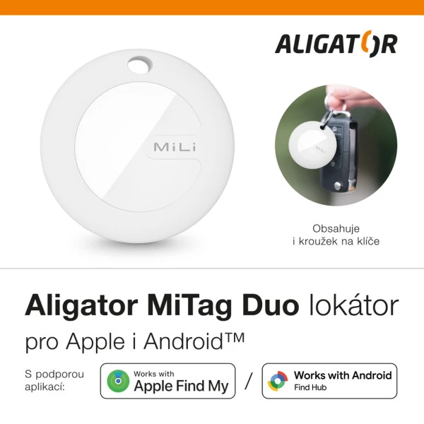 Sada 3ks přívešků Aligator MiTag Duo - lokátor pro Apple a Android, bílá