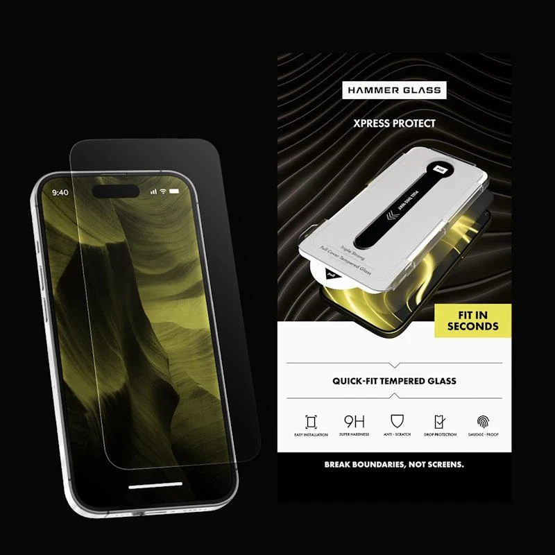 Tvrzené sklo Hammer Glass Xpress Protect pro Apple iPhone 18 Pro Max/17 Pro Max s instalačním rámečkem