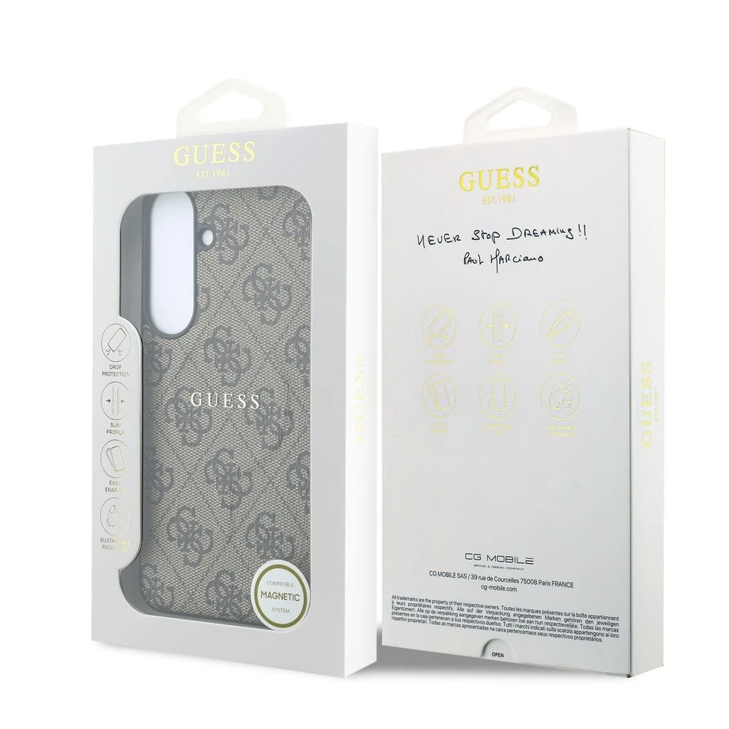 Guess PU Leather 4G Gold Frame Magnetic Zadní Kryt pro Samsung Galaxy S26 FE Brown