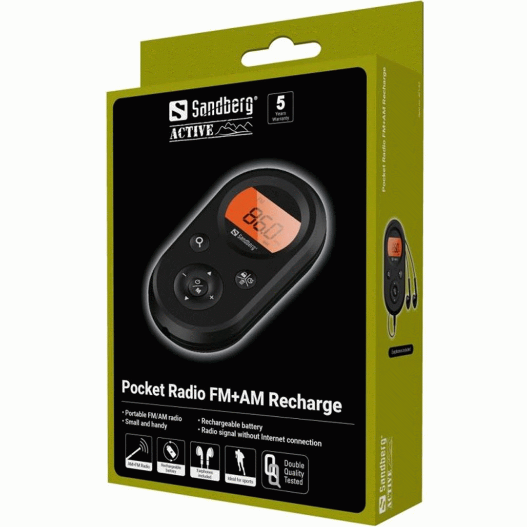 Sandberg FM+AM rádio Recharge, černá