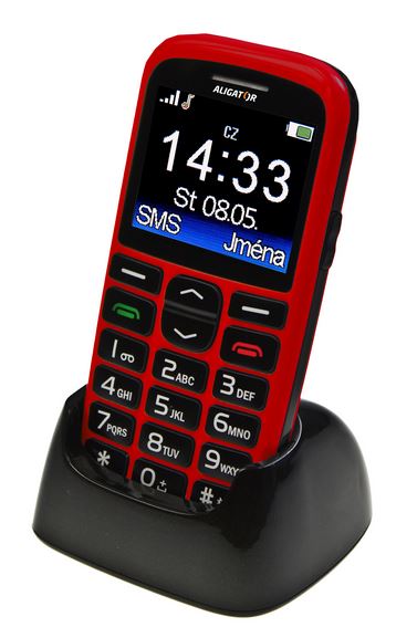 mobilný telefón Aligator A680 Senior Red + stolný napájač