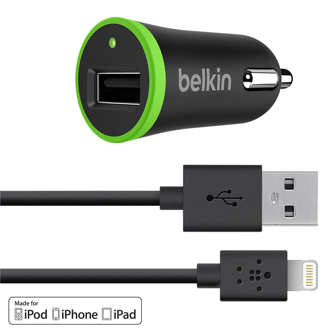 BELKIN Micro USB autonabíjačka, 2.4A + Lightning, čer